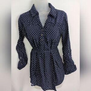 2/$30 MOTHERHOOD Cute‎ Navy Blue Pockodot Blouse(#957)